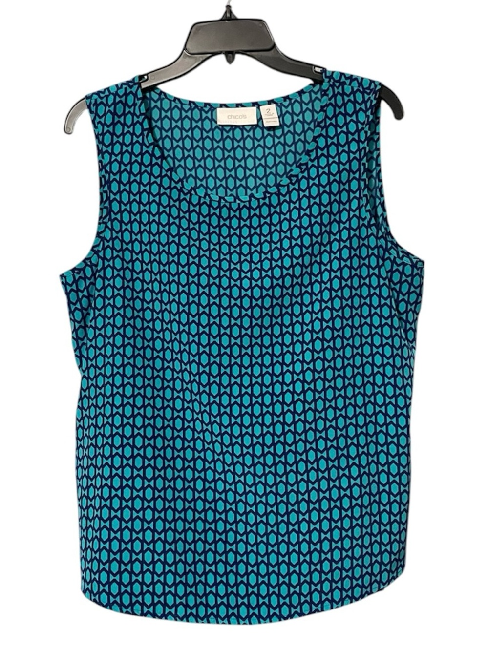 Chico's Blue Geometric Sleeveless Shell Top Blue Turquoise L